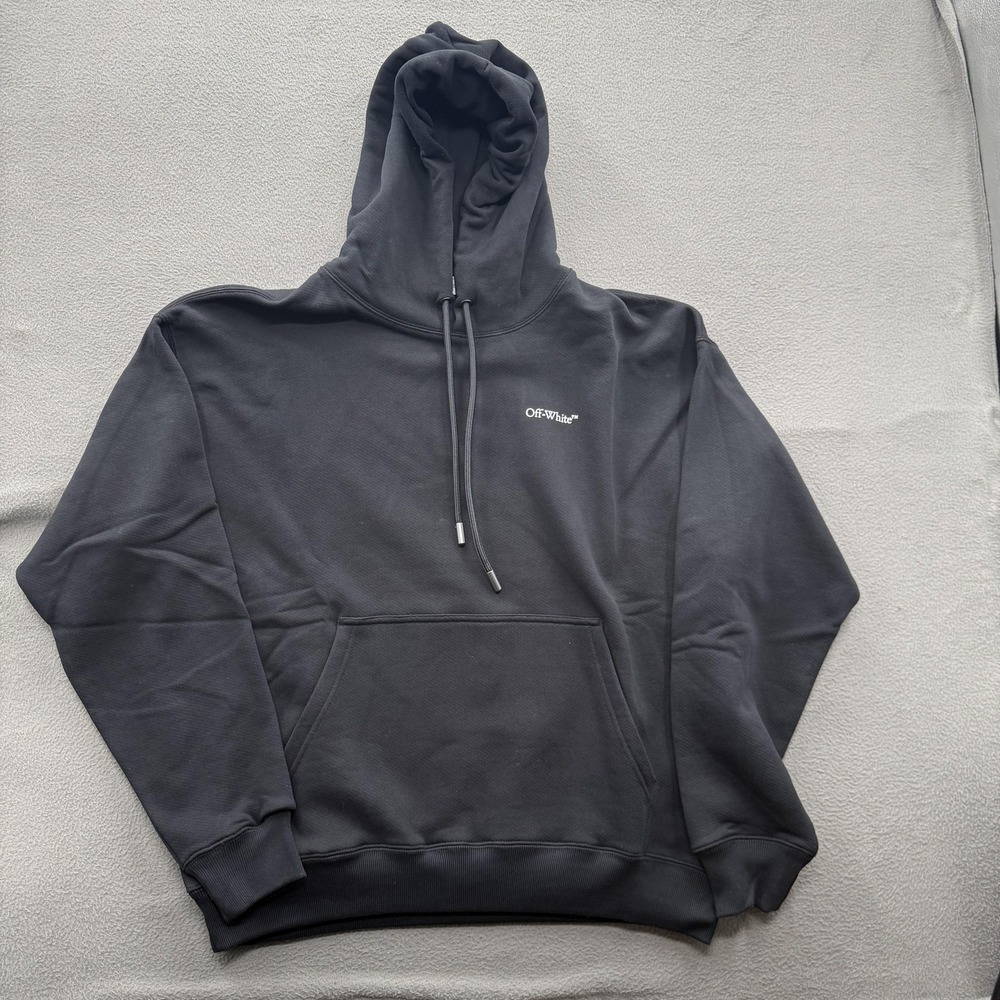Off-White Cloud Arrow Hoodie Mens Large Black Pullover Fleece Sweatshirt Graphic
